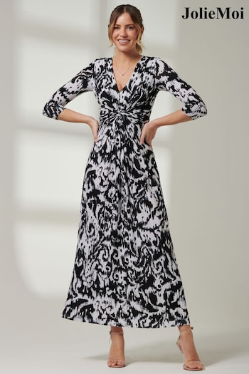 Jolie Moi Front Knot Abstract Maxi Black Dress (E03832) | £55