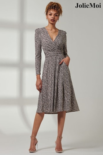 Jolie Moi Animal Print Rafella Long Sleeve Midi fastening Dress (E03834) | £68