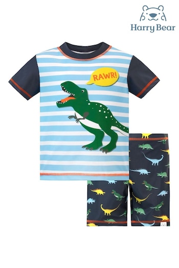 Harry Bear Blue Dinosaur Print Striped Swim Set (E04062) | £19
