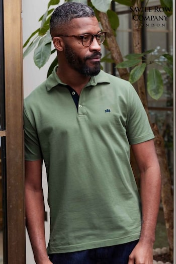 The Savile Row Company Green Cotton Short Sleeve Polo Shirt (E04180) | £47