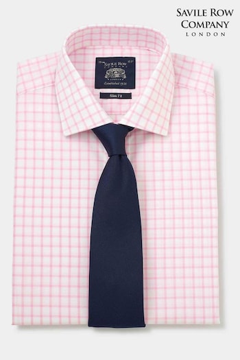 The Savile Row Company Slim Fit Pink Double Cuff Row Check Shirt (E04182) | £56