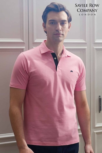The Savile Row Company Pink Cotton Short Sleeve Polo Shirt (E04184) | £46