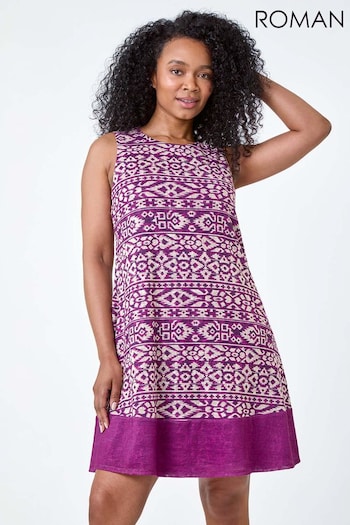Roman Purple Aztec Print Contrast Hem Dress (E04204) | £42