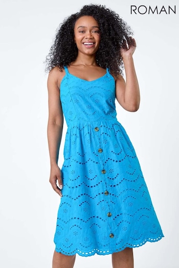 Roman Blue Broderie Button Design Dress (E04209) | £48