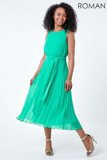 Roman Green Pleated Midi Dress (E04212) | £62