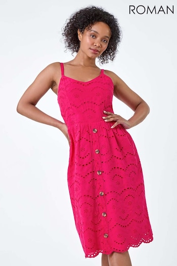 Roman Pink Broderie Button Design Dress (E04213) | £48