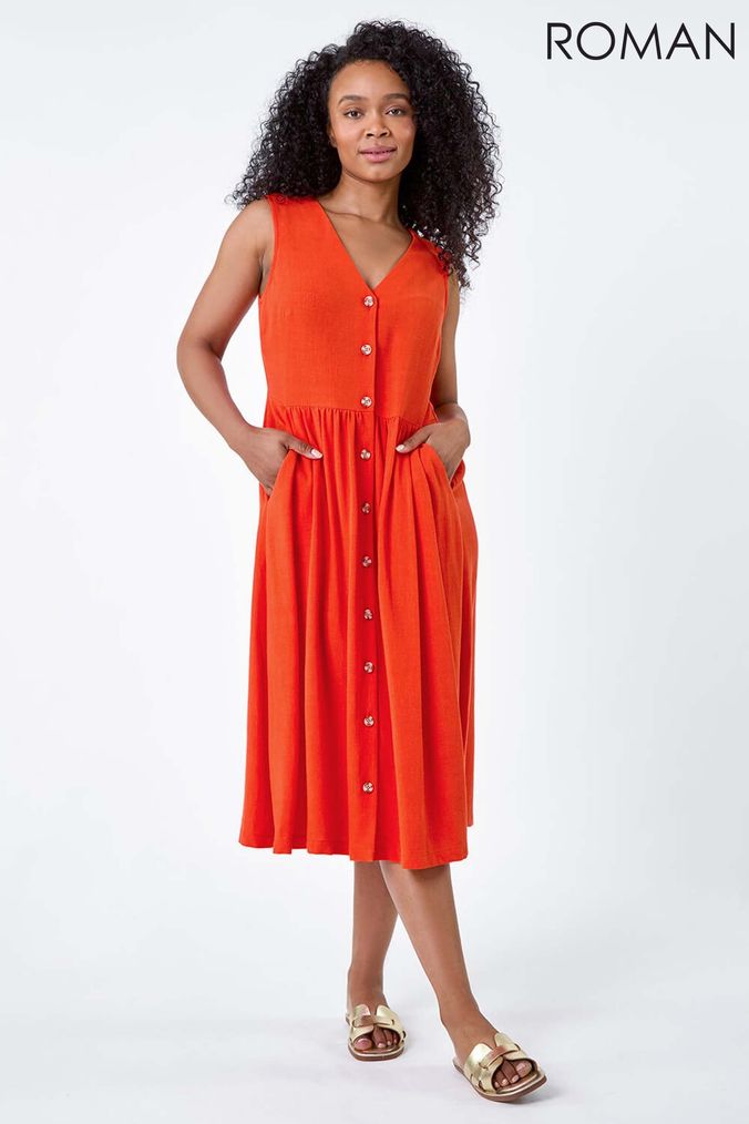 Buy Women s Orange Linen Dresses Online Next UK