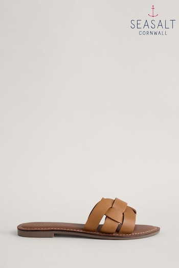 Seasalt Cornwall Brown Coastbound Leather Mule Hot Sandals (E04303) | £40