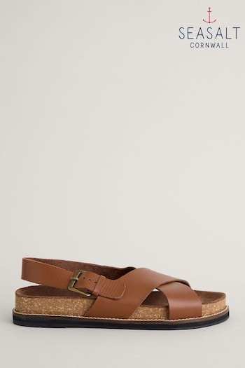 Seasalt Cornwall Brown Wilder Shores Crossover Leather Sandals (E04308) | £70