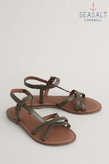 Seasalt Cornwall Green Sea Step Strappy Leather Running Sandals (E04316) | £40