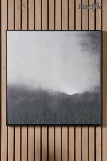 Pacific Monochrome Abstract Square Canvas with Black Frame (E04345) | £100