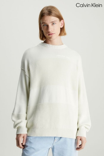 Calvin Klein White Knitted Crew Neck Jumper (E04346) | £120