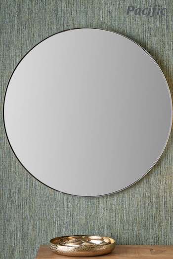 Pacific Brushed Silver Slim Frame Round Wall Mirror Large (E04349) | £200