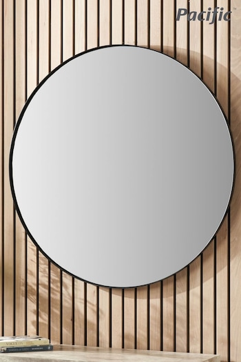 Pacific Black Slim Frame Round Wall Mirror Large (E04350) | £200
