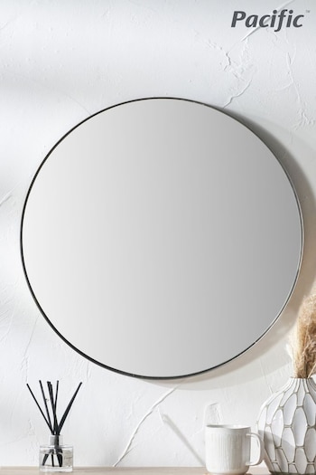 Pacific Brushed Silver Slim Frame Round Wall Mirror Medium (E04352) | £150