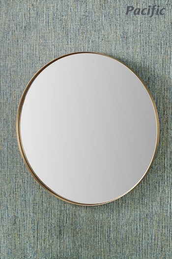 Pacific Brushed Gold Slim Frame Round Wall Mirror Medium (E04356) | £150