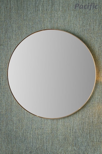 Pacific Brushed Gold Slim Frame Round Wall Mirror Large (E04358) | £200