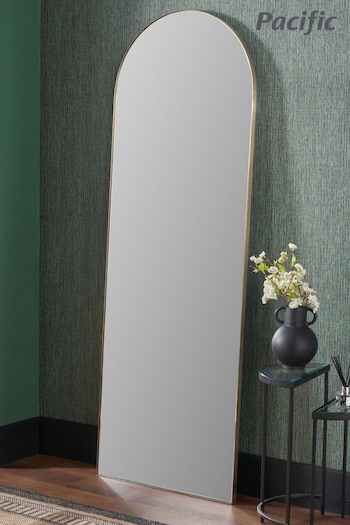 Pacific Brushed Gold Slim Frame Arch Floor Mirror (E04359) | £350