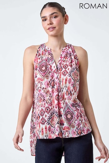 Roman Pink Aztec Burnout Print Vest Top (E04404) | £30