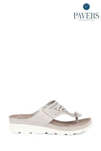 Pavers Grey Embellished Toe Post Sandals (E04507) | £30