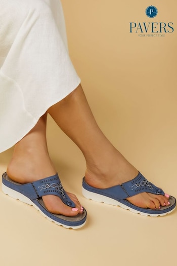 Pavers Blue Embellished Toe Post Sandals (E04508) | £30
