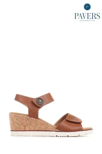 Pavers Adjustable Wedge Brown Sandals Rugby (E04511) | £35