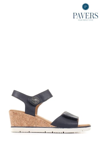 Pavers Blue Adjustable Wedge Sandals Rugby (E04512) | £35