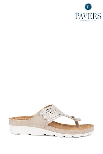 Pavers Natural Leather T Bar Sandals (E04514) | £30