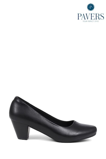 Pavers Heeled Court Black Shoes (E04525) | £35