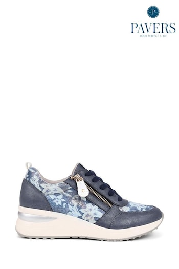Pavers Blue Floral Accent Cushioned Sole Trainers (E04526) | £35