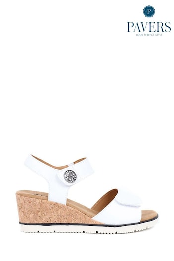 Pavers Adjustable Wedge White Sandals Rugby (E04528) | £35