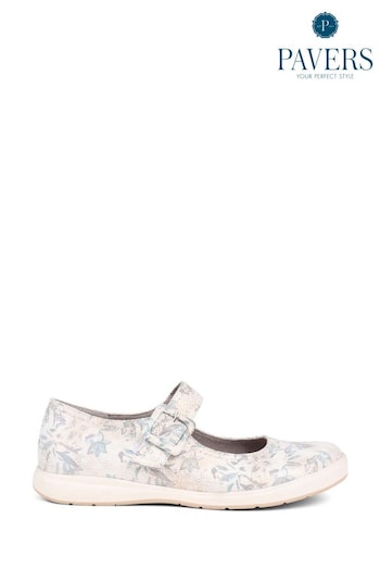 Pavers Touch Fasten Mary Janes White Shoes (E04531) | £35