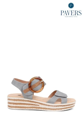 Pavers Blue Touch Fasten Wedge Sandals (E04532) | £35