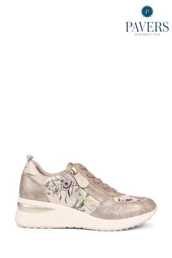 Pavers Gold Floral Accent Cushioned Sole Trainers (E04533) | £35