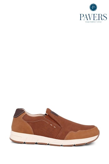 Pavers Wide Fit Slip-Ons Brown Trainers (E04535) | £40