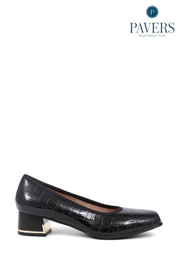 Pavers Croc Effect Patterned Court Black Shoes (E04536) | £35