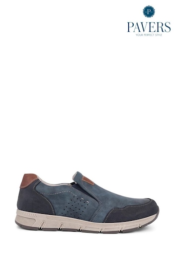 Pavers Wide Fit Blue Slip-Ons Trainers (E04540) | £40