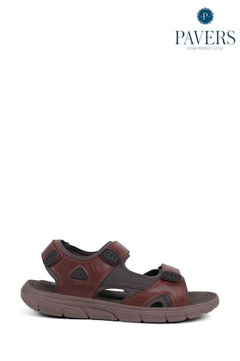 Pavers Wide Fit Adjustable Brown Sandals basketball (E04563) | £40