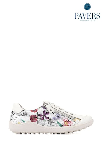 Pavers Floral Lace-Up White Trainers (E04564) | £35
