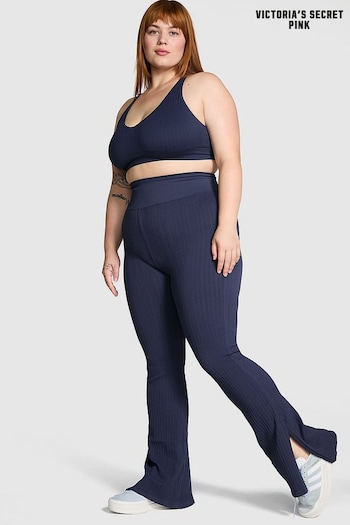 Victoria's Secret PINK Midnight Navy Blue Seamless Cable Knit High Waist Flare Leggings (E04689) | £45