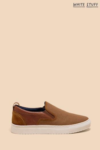 White Stuff Canvas Leather Mix Brown Slip-Ons (E05007) | £49