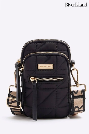 River Island Black Quilted Phone Holder Bag With Pouch (E05021) | £25