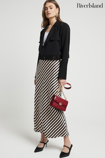 River Island Brown Stripe Satin Bias Maxi Skirt (E05048) | £30
