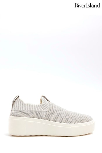 River Island Silver Slip-Ons Knit Trainers (E05063) | £35
