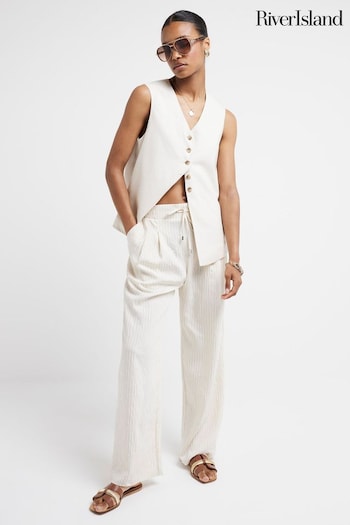 River Island Cream Stripe Wide Leg Trousers (E05114) | £35