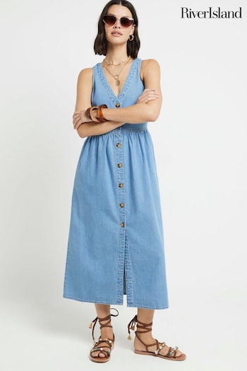 River Island Blue V-Neck Midi Dress (E05132) | £45