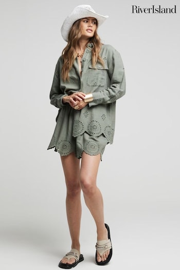 River Island Green Broderie Linen Shirt (E05133) | £35