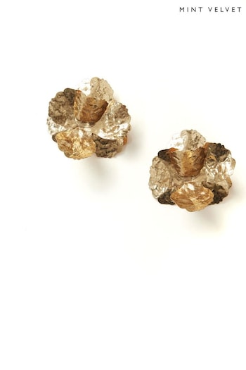 Mint Velvet Gold Tone Hammered Floral Earrings (E05170) | £29