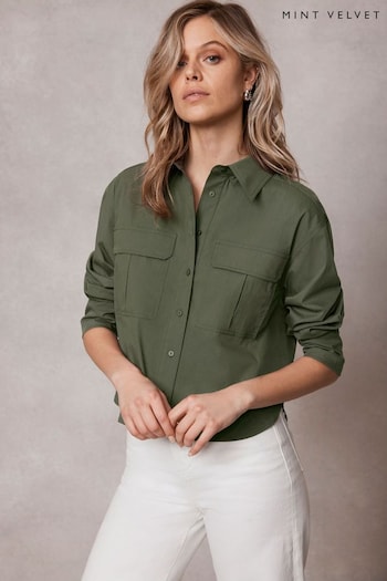 Mint Velvet Green Cropped Utility Shirt (E05176) | £79