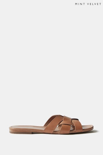 Mint Velvet Brown Woven Flat Sandals edge (E05185) | £89